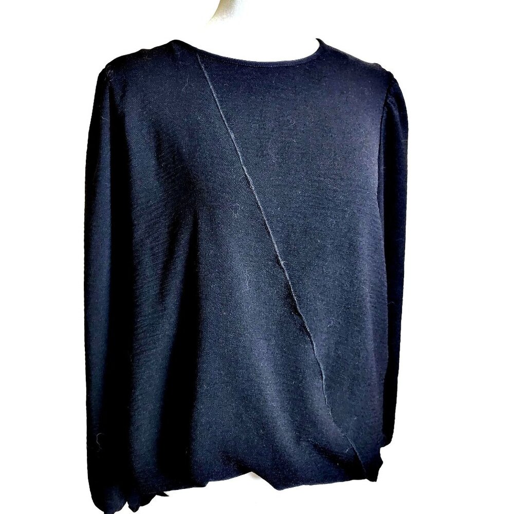Zara Black Crossover Faux Wrap Balloon Sleeve Top Size Small - Picture 2 of 10